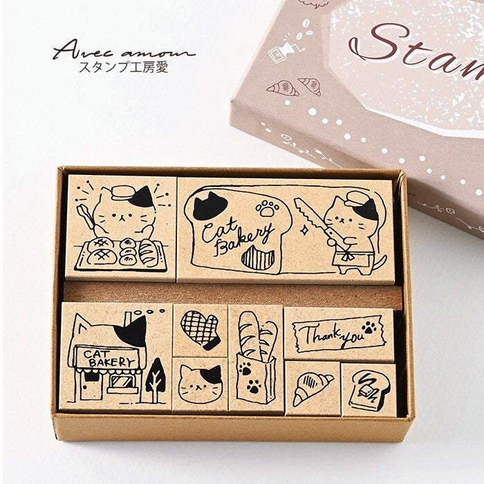Cat Bakery Wooden Stamp Set