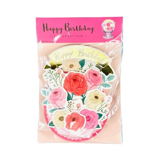 3D Flower Pot Roses Pop-Up Birthday Card