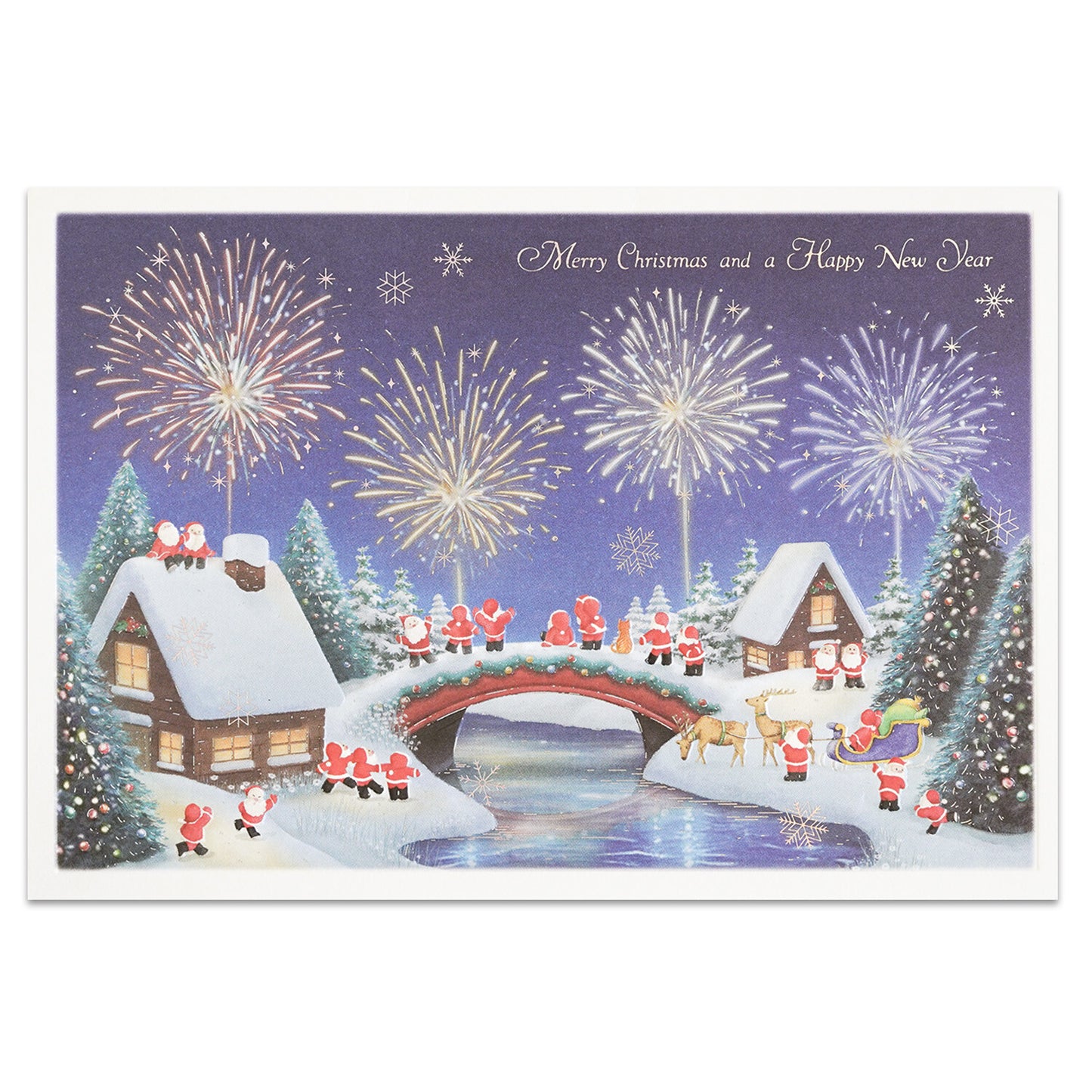 Mini Santa Christmas Card with Envelope - Fireworks