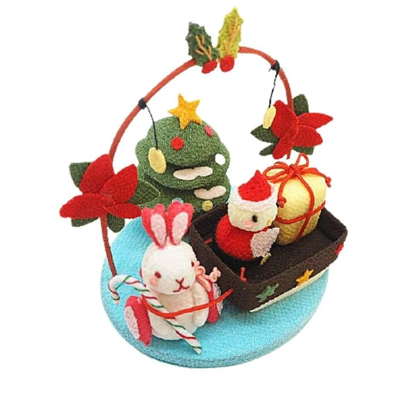 Japanese Wool Felt Christmas Bunny & Santa Ornament