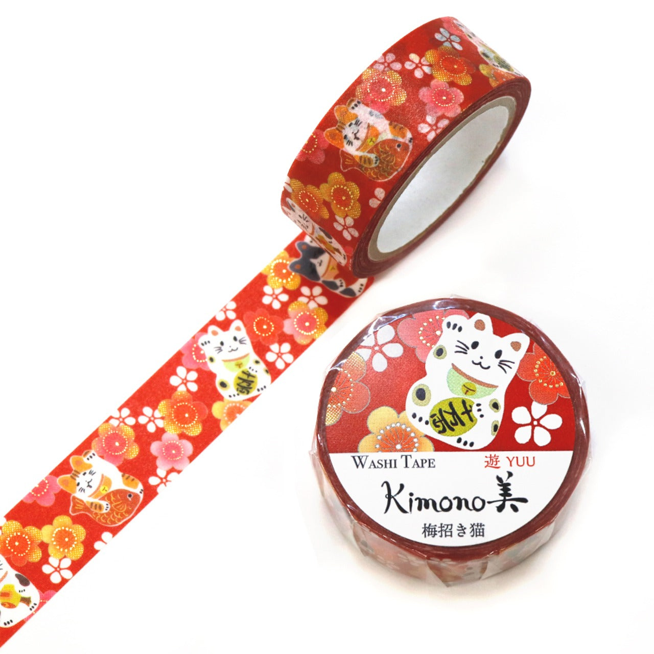 Saien Washi Tape - Lucky Cat Red