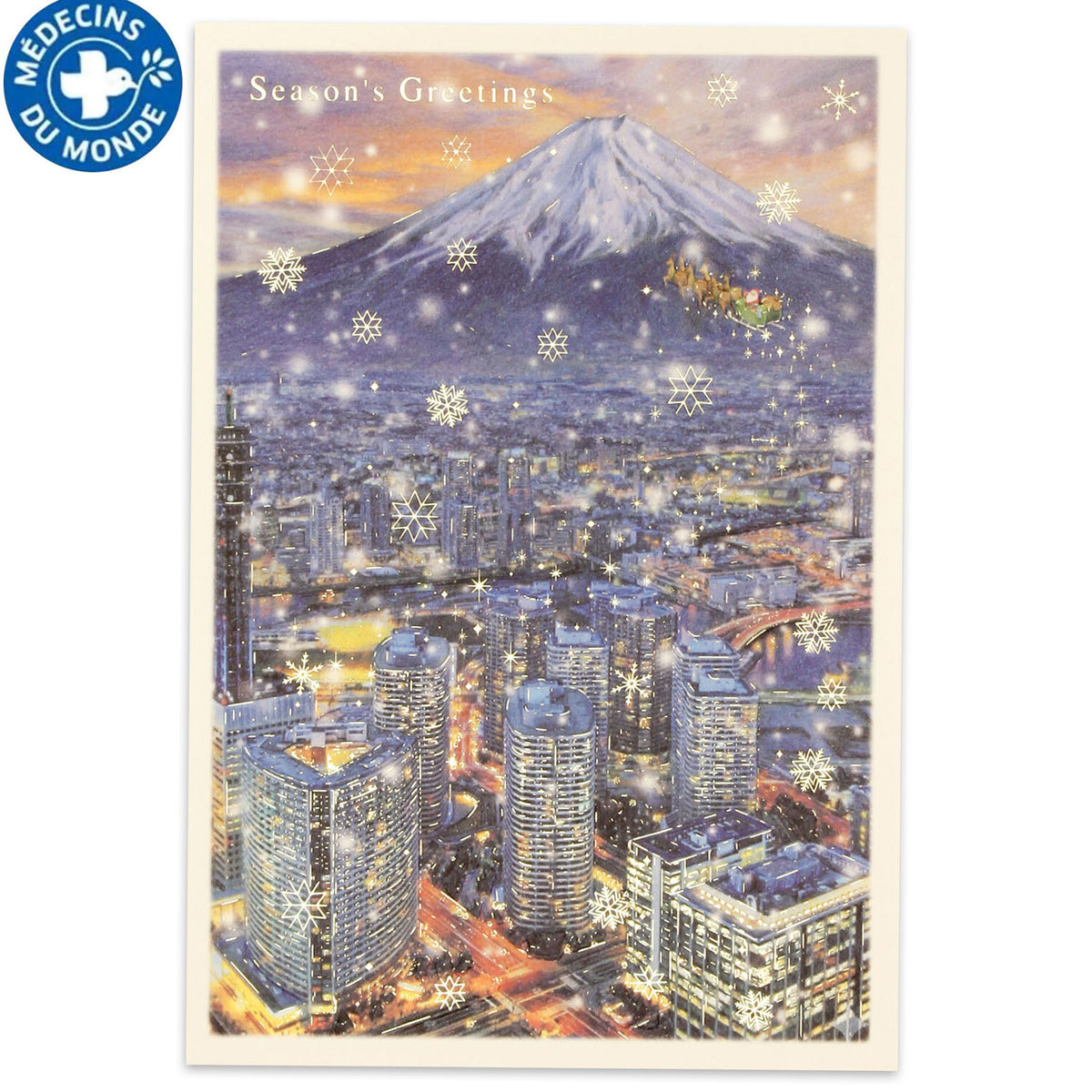 Mini Santa Christmas Card with Envelope - Yokohama Night View