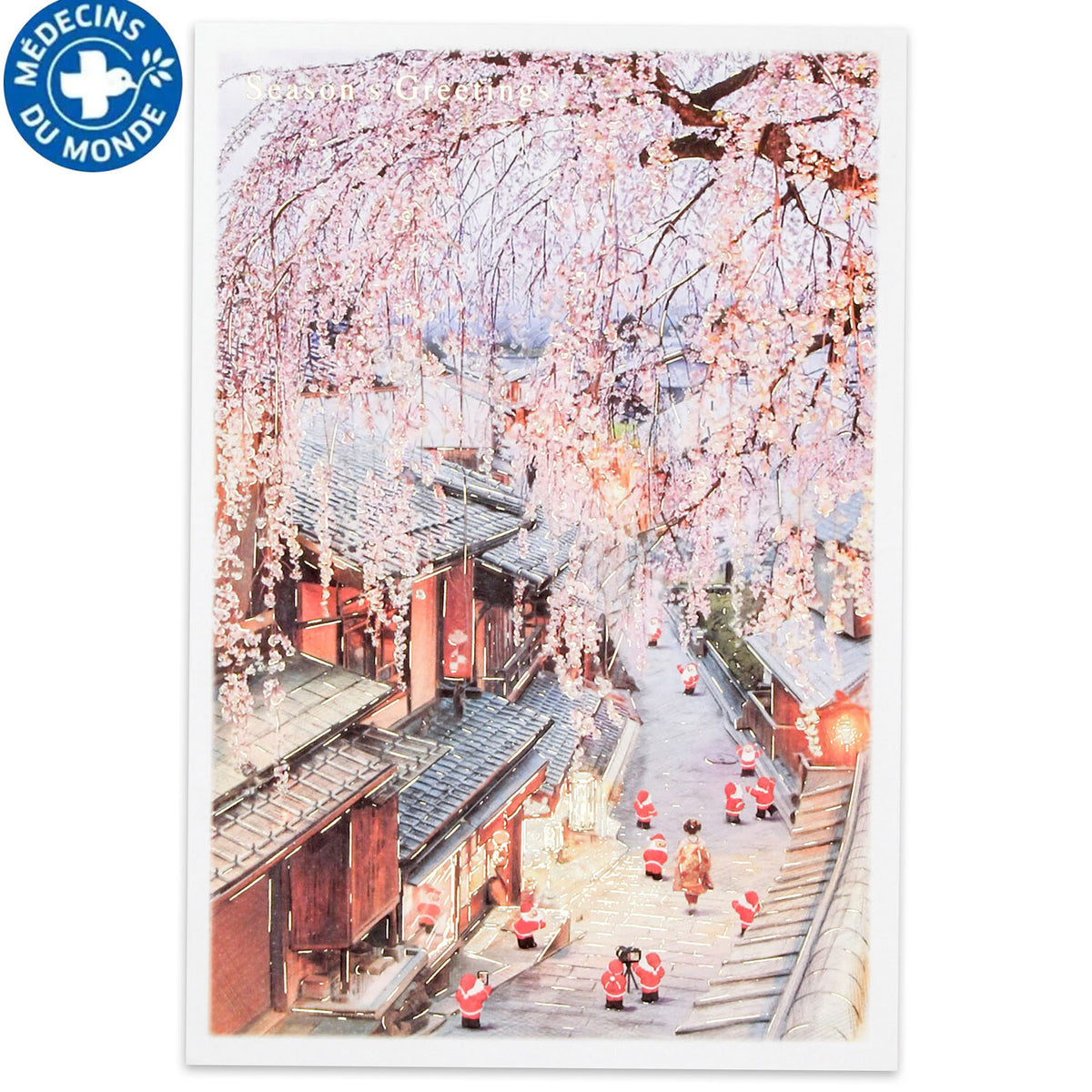 Mini Santa Christmas Card with Envelope - Cherry Blossoms in Kyoto