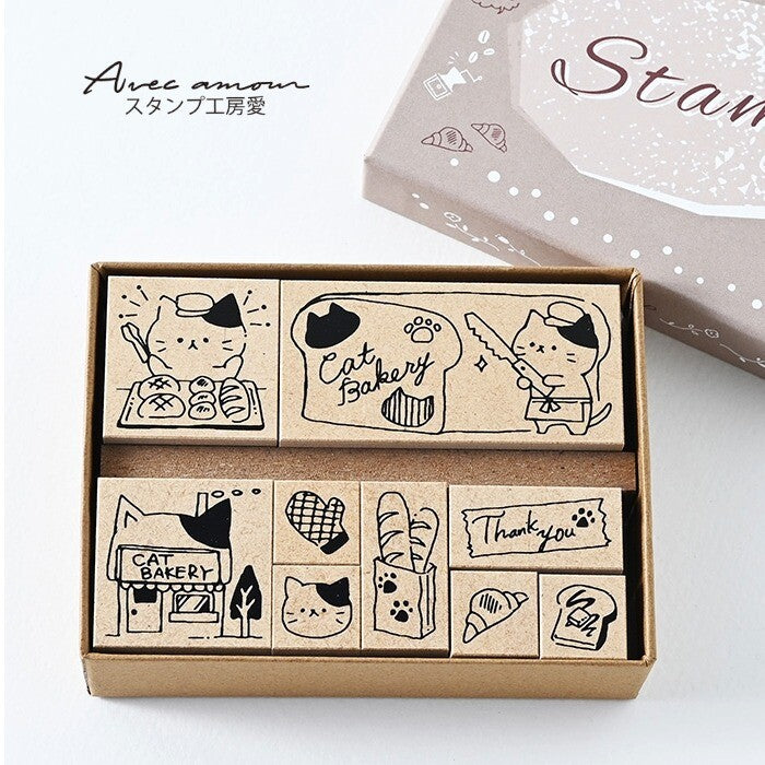 Cat Bakery Wooden Stamp Set