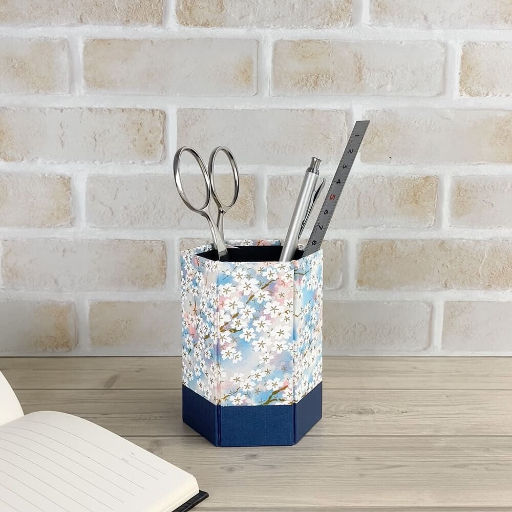 Wagamikoji - Foldable Hexagonal Pen Holder, Cherry Blossom Haze Pattern