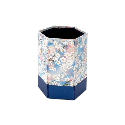 Wagamikoji - Foldable Hexagonal Pen Holder, Cherry Blossom Haze Pattern