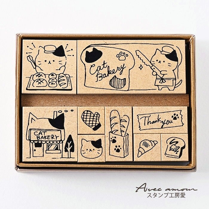 Cat Bakery Wooden Stamp Set