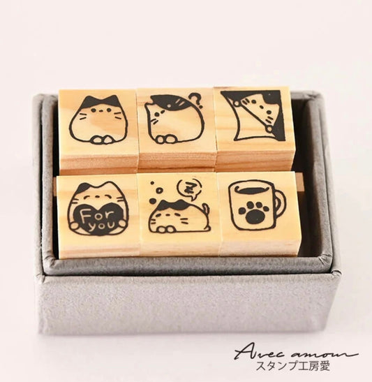 Mini Stamp Set of 6 Cat