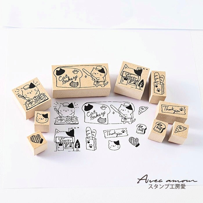 Cat Bakery Wooden Stamp Set