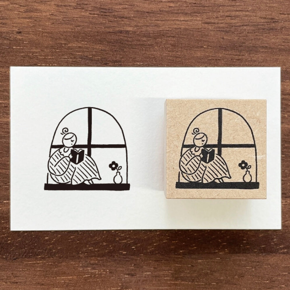Marle-Chan Illustration Stamp Reading By The Window