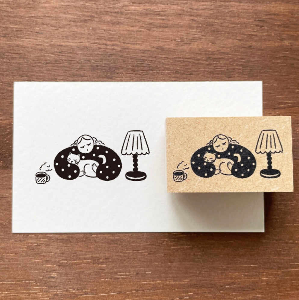 Marle-Chan Illustration Stamp Coffee and Cat