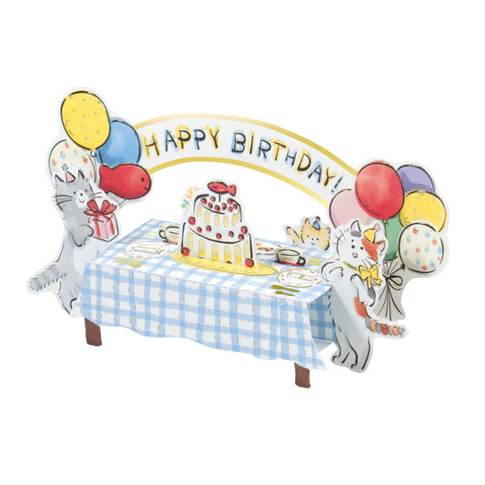3D Birthday Table Cats Pop-Up Birthday Card
