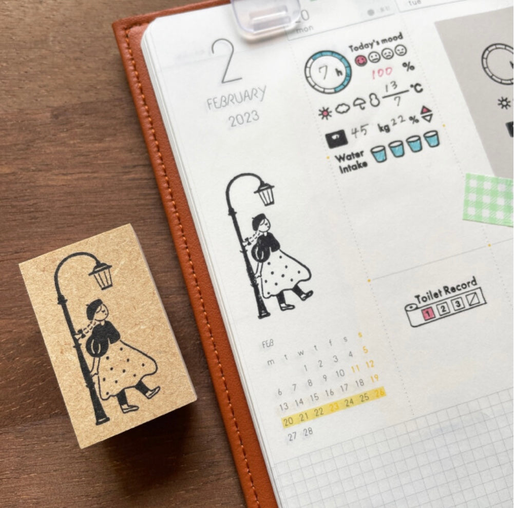 Marle-Chan Illustration Stamp By Street Lamp