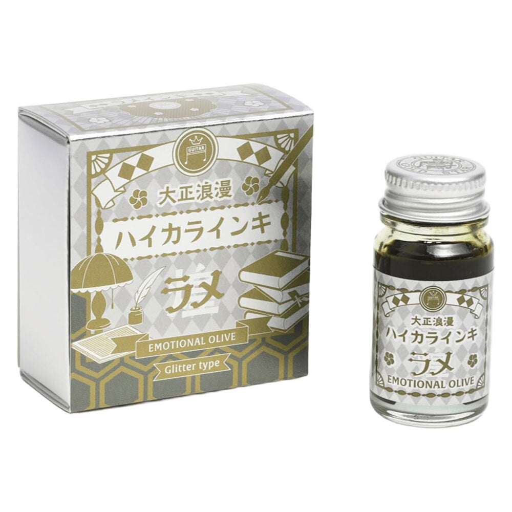 Teranishi Guitar Taisho Glitter Type Bottled Ink for Dip Pens - Emotional Olive 12ml