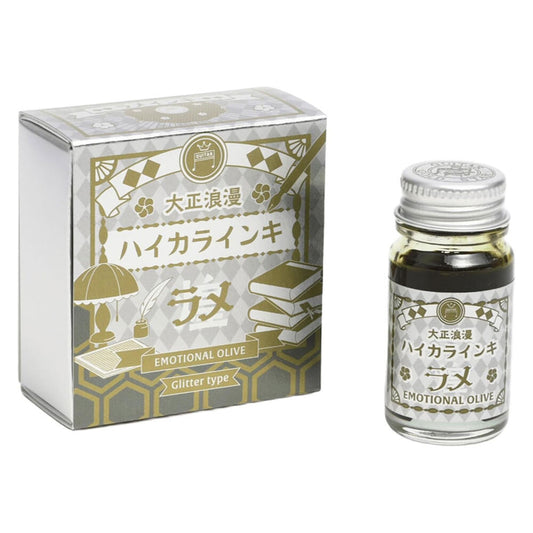 Teranishi Guitar Taisho Glitter Type Bottled Ink for Dip Pens - Emotional Olive 12ml
