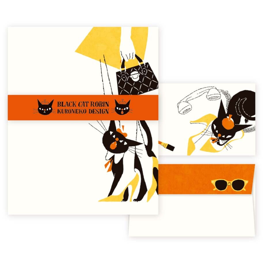 Letter Set - Black Cat Robin Kuroneko Design