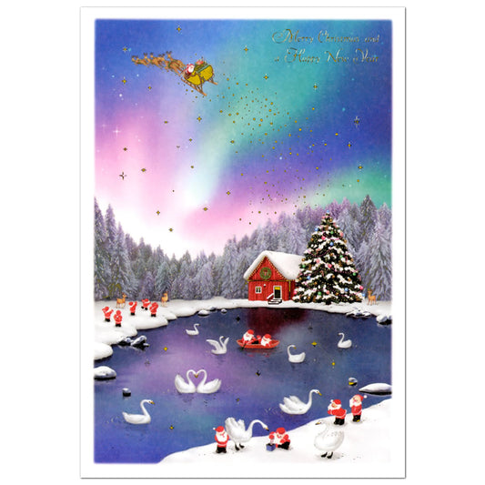Mini Santa Christmas Card with Envelope - Swan Lake