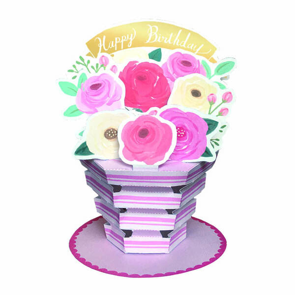 3D Flower Pot Roses Pop-Up Birthday Card
