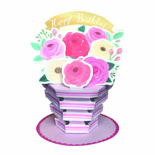 3D Flower Pot Roses Pop-Up Birthday Card