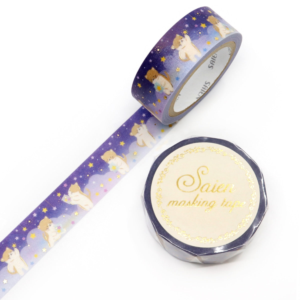 Saien Washi Tape - Purple Starry Cat