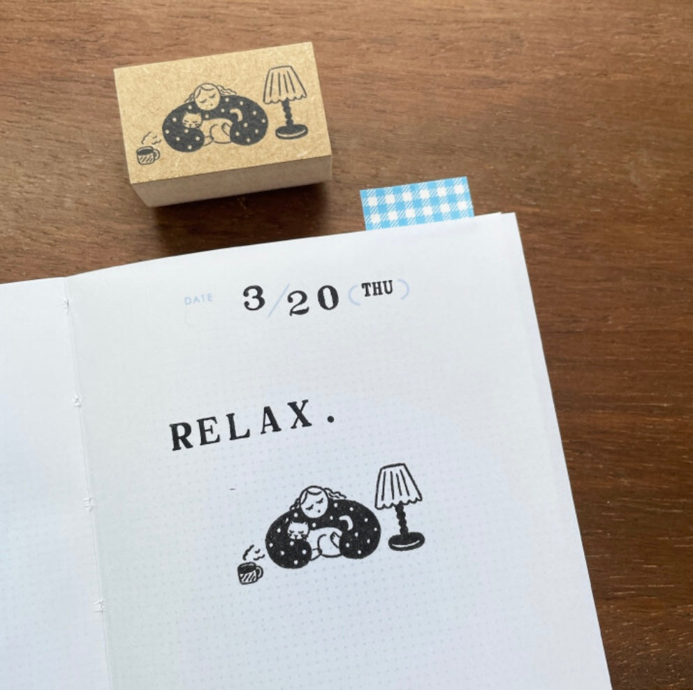 Marle-Chan Illustration Stamp Coffee and Cat