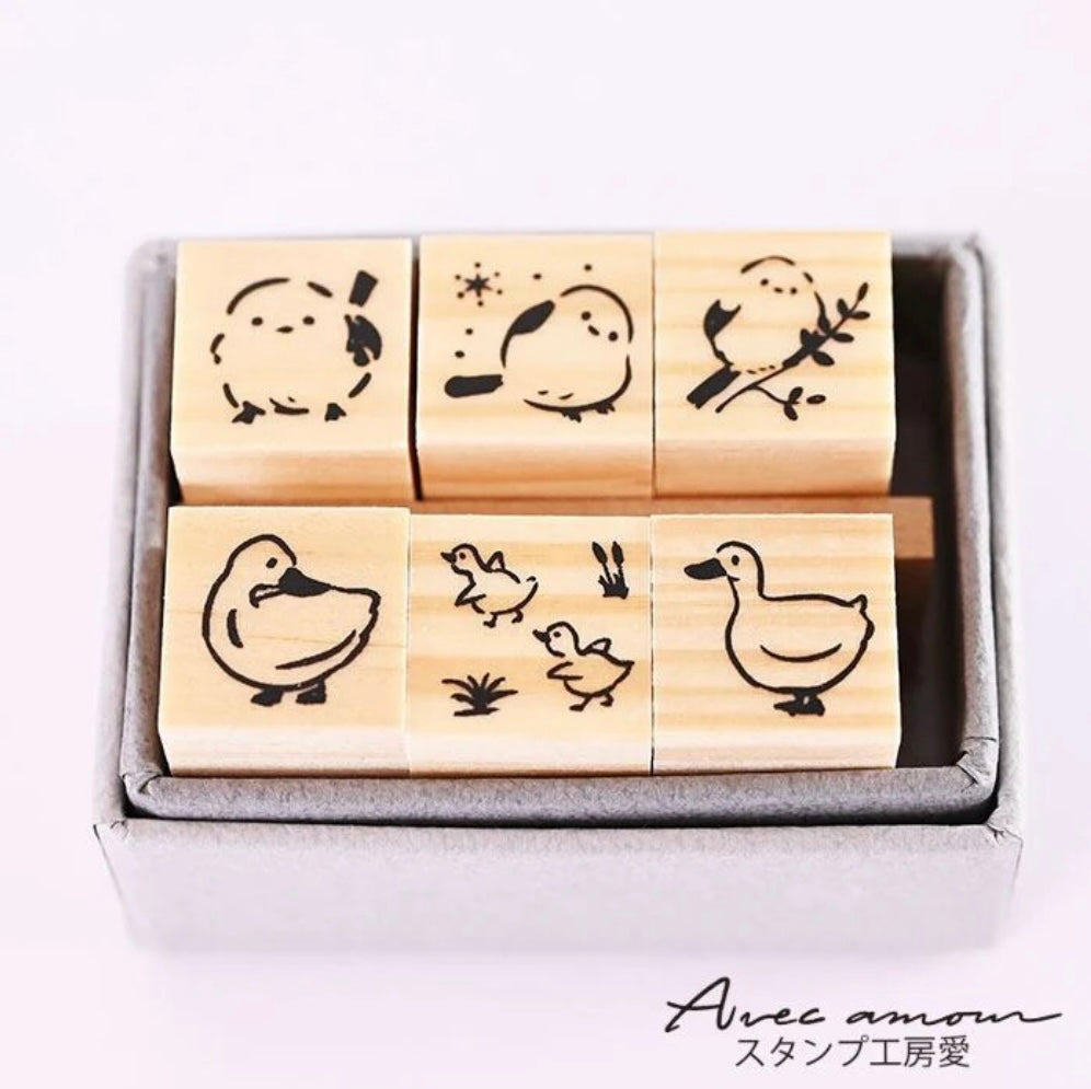 Mini Stamp Set of 6 Shimaenaga and duck