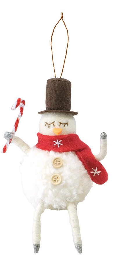CM1566s Wool Felt Ornament Fluffy Snowman