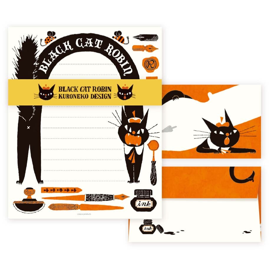 Letter Set - Black Cat Robin Kuroneko Design