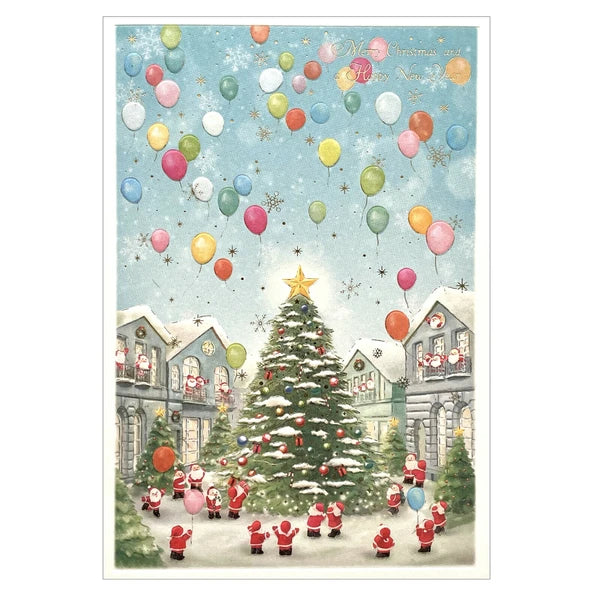 Mini Santa Christmas Card with Envelope - Village Town Hall Tree