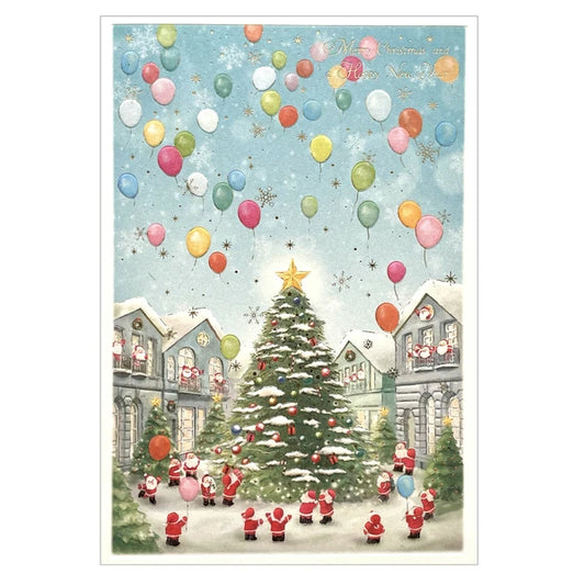 Mini Santa Christmas Card with Envelope - Village Town Hall Tree