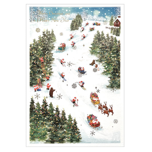 Mini Santa Christmas Card with Envelope - Ski Hill