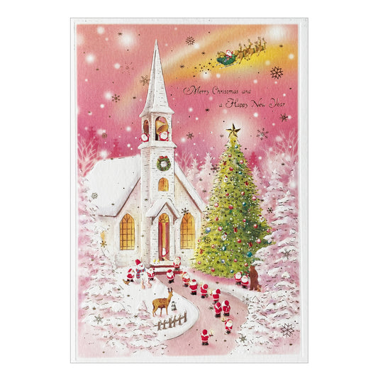 Mini Santa Christmas Card with Envelope - Pink Mass