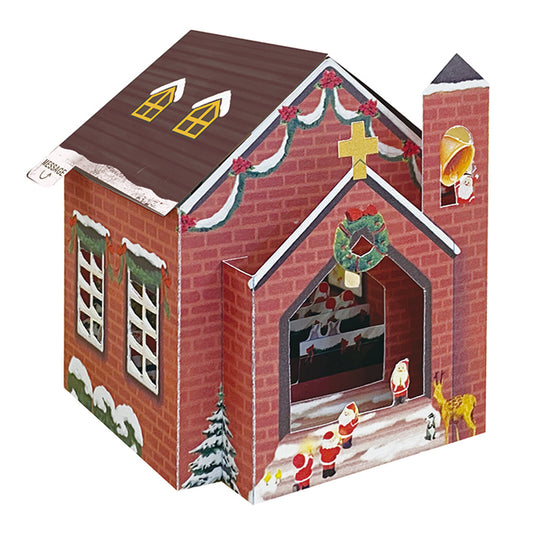 Mini Santa Pop-Up Christmas Card with Envelope - Church