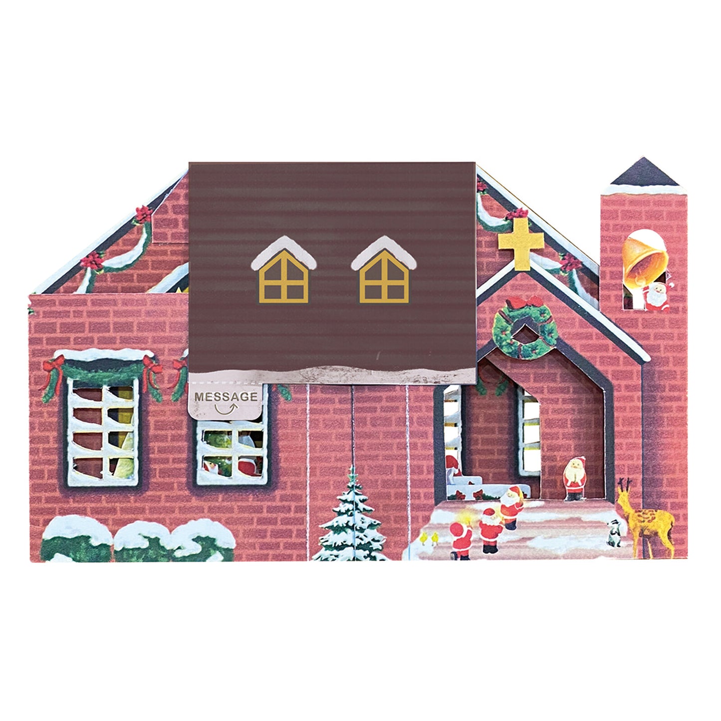 Mini Santa Pop-Up Christmas Card with Envelope - Church