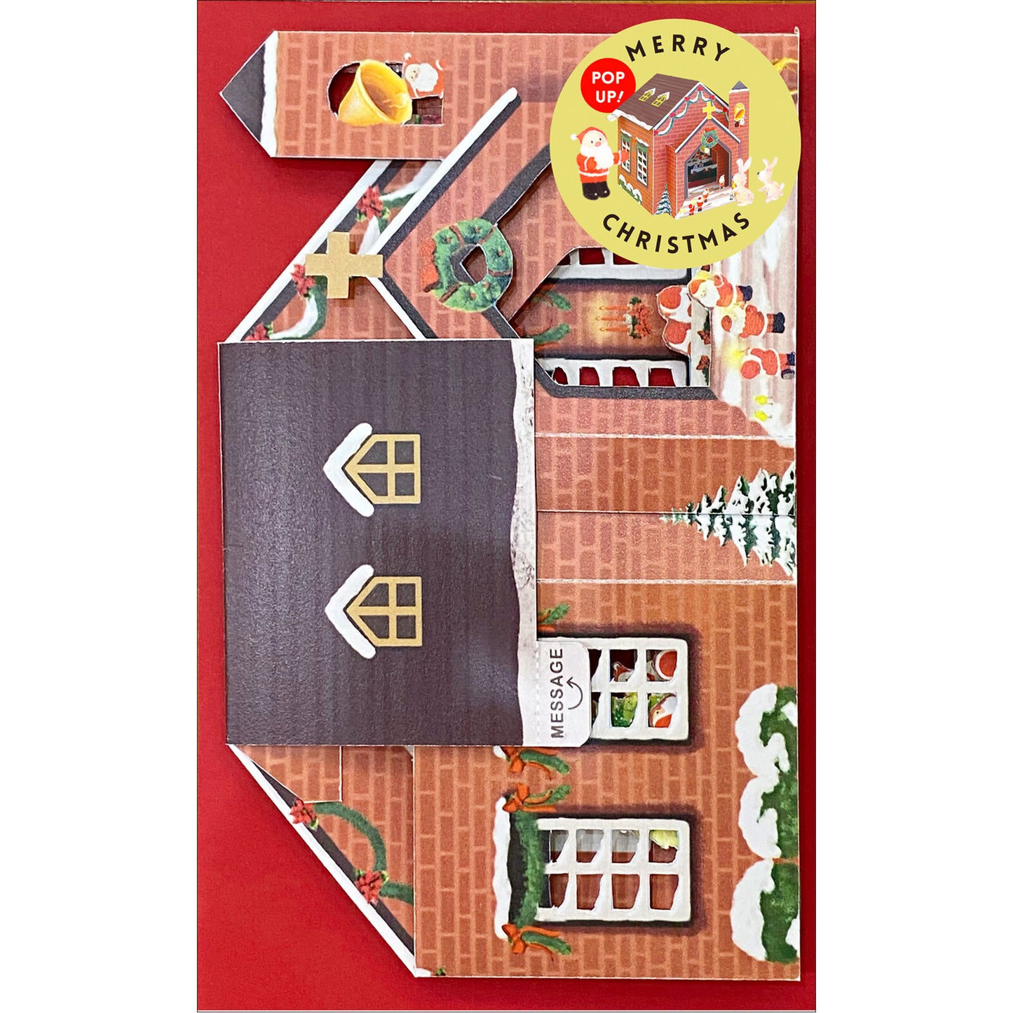 Mini Santa Pop-Up Christmas Card with Envelope - Church