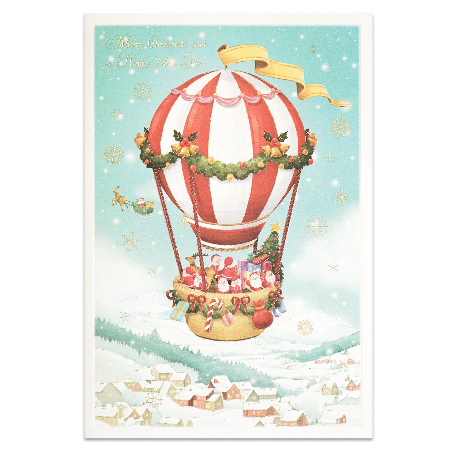 Mini Santa Christmas Card with Envelope - Hot Air Balloon
