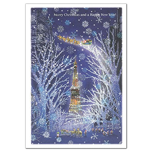 Mini Santa Christmas Card with Envelope - Tokyo Tower and Roppongi