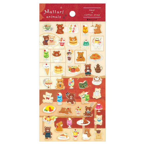 Mattari Animals Transparent Sticker - Bear x Coffee Shop