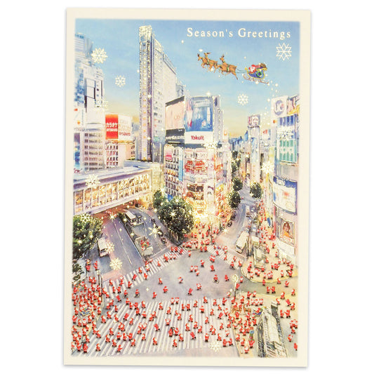 Mini Santa Christmas Card with Envelope - Shibuya Crossing