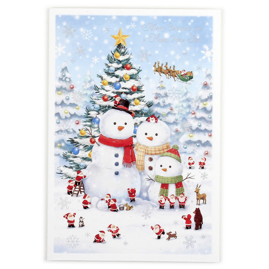 Mini Santa Christmas Card with Envelope - Snow Man Family